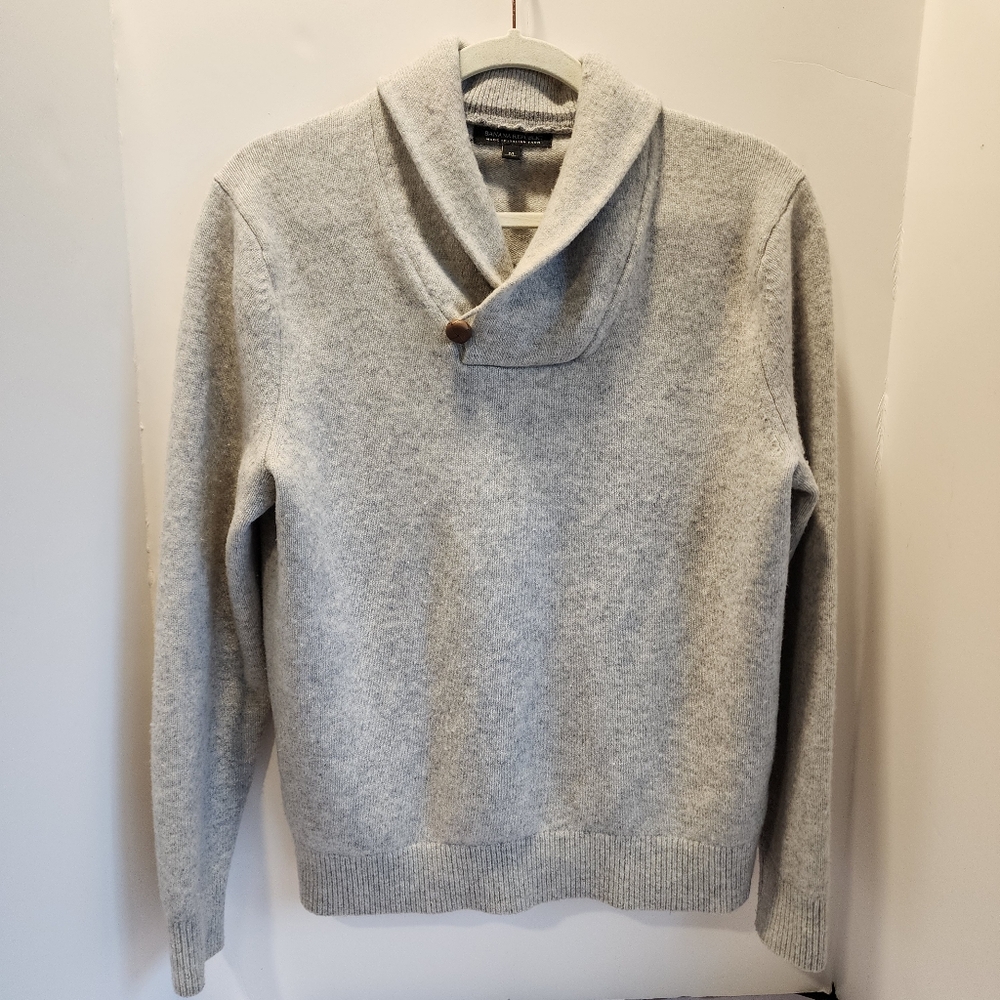 Banana Republic Sweater Italian Merino Wool Gray Luxury Shawl Collar size Medium